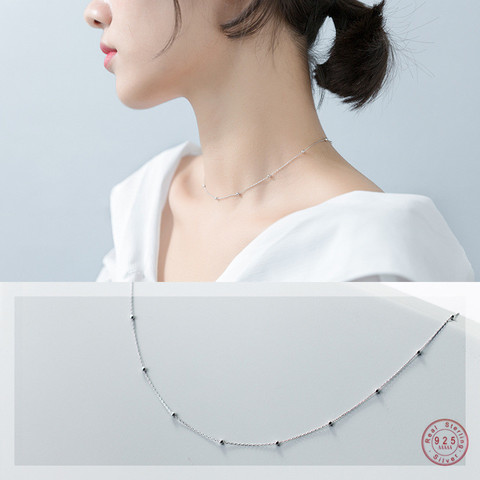 WANTME Genuine 100% 925 Sterling Silver Cross Chain Glossy Bead Choker Necklace Women Minimalist Fine Jewelry Cute Accessories ► Photo 1/6