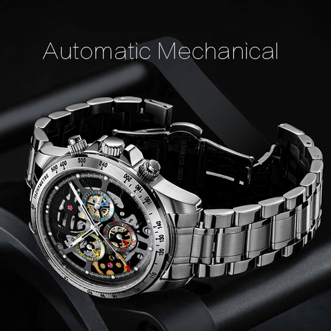 Luxury Brand Skeleton Mechanical Men Watches HAIQIN DESIGN Stainless Steel Automatic Watches For Men pagani design Reloj hombres ► Photo 1/6