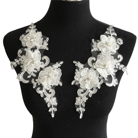 New arrive White 3D flower Embroidery Applique Lace Fabric Venise Sewing DIY Trim ABS pearl Lace Collar for Dresses Accessories ► Photo 1/4