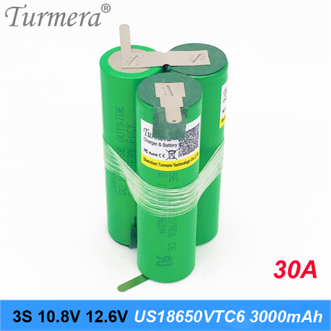 Battery pack 3S 12.6V 4S 16.8V 5S 21V 6S 25V Battery Pack US18650VTC6 3000mah Battery 30A for Shurika Screwdriver Battery new ► Photo 1/6