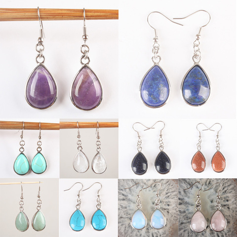 Charm Amethysts Lapis Lazuli Howlite Turquoises Rose Pink Quartz Clear Crystal Opal Drop Inlaid Hook Dangle Earrings 1 Pair ► Photo 1/6
