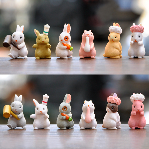 BAIUFOR 6pcs lovely Mini Rabbit Family Figurines & Miniatures fairy garden figures DIY Bottle Landscape Deco ► Photo 1/5