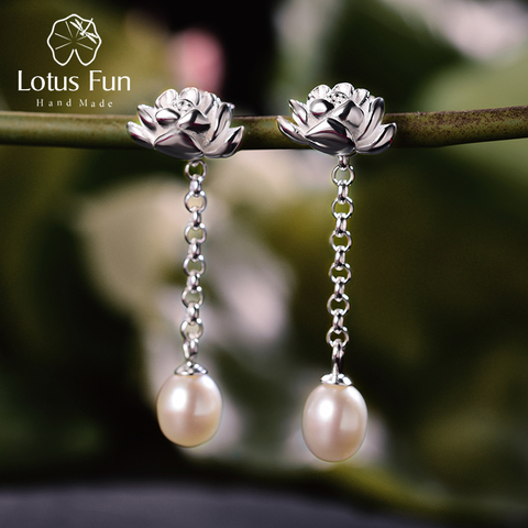 Lotus Fun Real 925 Sterling Silver Natural Agate Creative Handmade Fine Jewelry Water Drop Lotus Drop Earrings for Women Brincos ► Photo 1/6