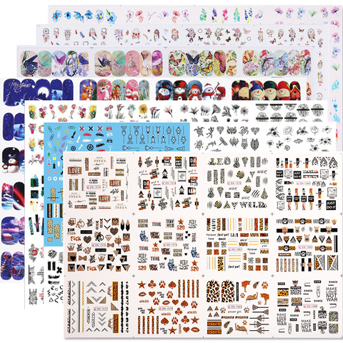 12 Designs Nail Stickers Set Snowflake Floral Geometric Nail Art Water Transfer Decals Sliders Flower Leaf Manicures Decoration ► Photo 1/6