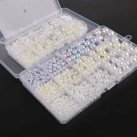 600/1300pcs/lots mixed size and  white/ivory/rainbow colors Plastic ABS Pearl Beads Box for DIY Jewelry and decorate clothes ► Photo 1/6