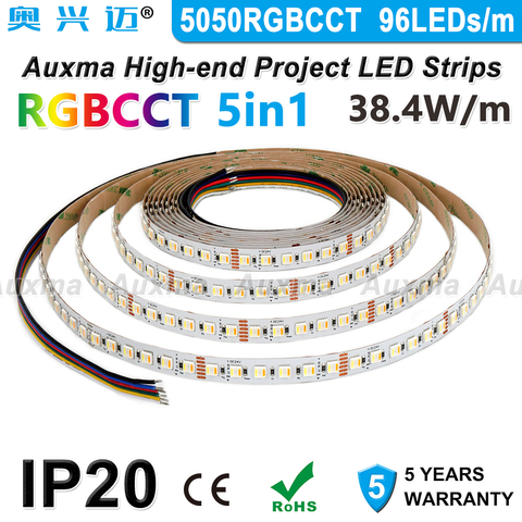 5050 RGBCCT 96LEDs/m LED Strip,5in1,IP20,38.4W/m,LED StripsCCT 2400K~6500K,Adjustable temperature, Indoor use,KTV, DIY ► Photo 1/6