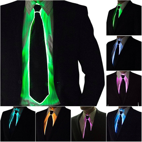 Men Glowing Tie EL Wire Neon LED Luminous Party Haloween Christmas Luminous Light Up Decoration DJ Bar Club Stage Prop Clothing ► Photo 1/6