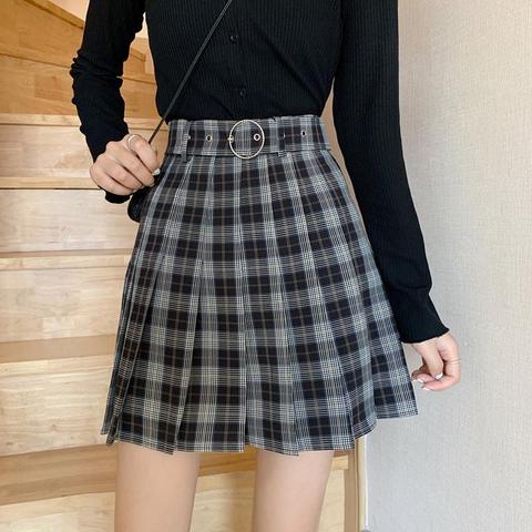 Goth Skirt Plaid Pleated Mini Skirts Harajuku Grunge Winter Autumn Women Skirts Gothic Streetwear High Waist Fashion Short Skirt ► Photo 1/6