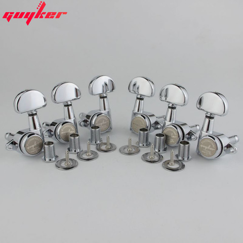 1 Set GUYKER 1:21 Lock String Tuning Key Pegs Machine Heads with Half-Circle Handle Replacement for LP SG Style 3R3L Chrome ► Photo 1/6