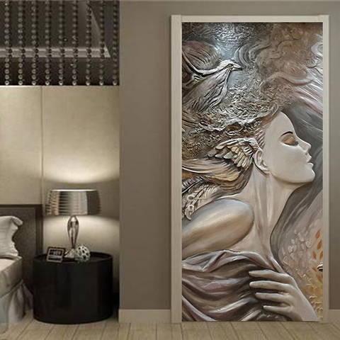 European Style Door Sticker 3D Stereo Releif Figure Wallpaper Living Room Bedroom Door Poster PVC Self-Adhesive Decal 3D Sticker ► Photo 1/6