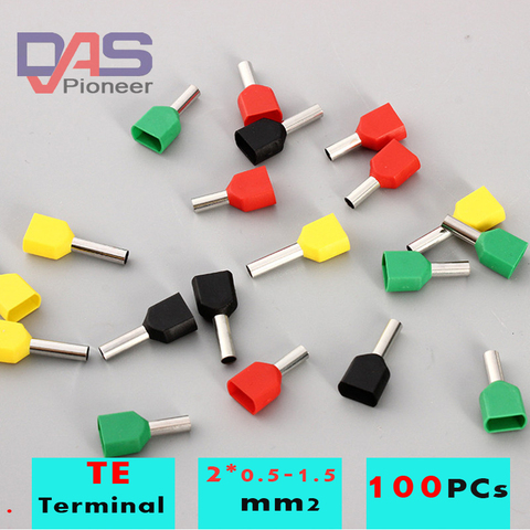 100Pcs Double Cord Terminal Copper Insulated  Crimp terminal TE 0508/ 7508// 1008 /7510/1010/ 1512/2510/2512 Wires 2x0.5-1.5mm2 ► Photo 1/1