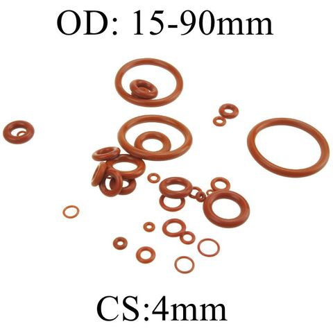 4mm Thickness Silicon Rubber O-ring Sealing 15-90mm OD Red Heat Resistance O Ring Seals Gaskets ► Photo 1/5