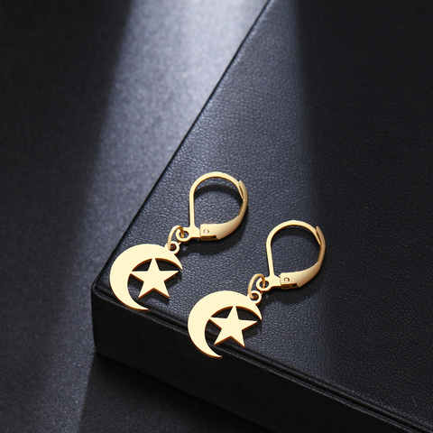 CACANA Moon And Star Chic style Gold Earrings For Women Fashion Dangle Stainless Steel Temperament Earring Wedding Jewelry ► Photo 1/6
