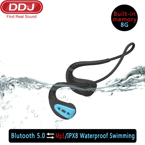DDJ Q1 Outdoor IPX8 Waterproof Swimming  Wireless Bluetooth Headphone MP3 Player 8 Hours Sport Headset 8G Memory Diving Running ► Photo 1/6