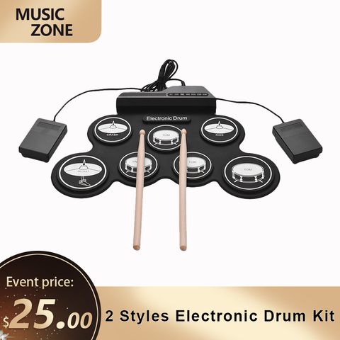 Drum Electronic Drum Set Compact Size USB Roll-Up Silicon Drum Pad Digital Electronic Drum Kit 7-Pad with Drumsticks Foot Pedals ► Photo 1/6