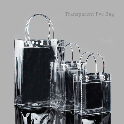 Fashion PVC Clear Tote Bags Leisure bag gift bag can be buckled Crystal PVC Women Handbag Transparent Beach home storage bag ► Photo 1/6