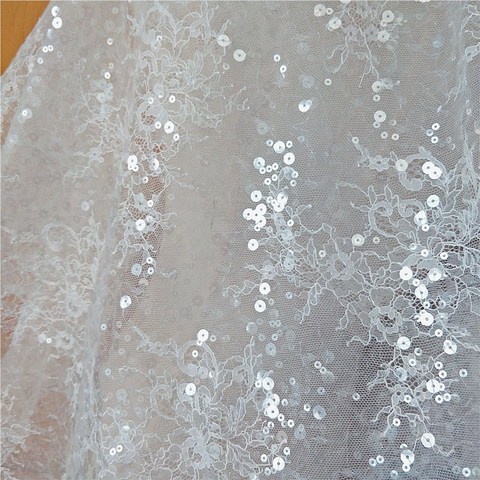 1Yard New French Sequined Lace Fabric Border Embroidery Flower Wedding Dress DIY Sewing Accessories RS2507 ► Photo 1/6