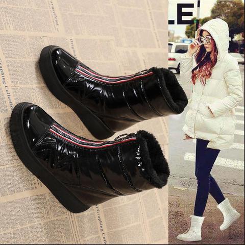 Thicken plush Waterproof Snow Boots Women's Short Boots 2022 New Wild Joker White Botties Warm Winter Shoes Black Front Zip ► Photo 1/6