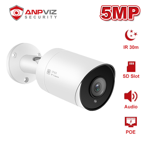 Anpviz POE Bullet IP Camera 5MP With Audio SD Card Slot Outdoor IP Camera IR 30m IP66 ONVIF H.265 P2P ► Photo 1/6