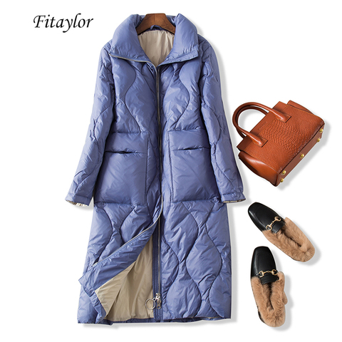 Fitaylor Winter Women Ultra Light Down Jackets Warm 90% White Duck Down Long Parka Female Casual Turtleneck Zipper Bread Outwear ► Photo 1/6