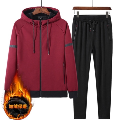 Autumn and winter thickening plus velvet sports suit men plus fertilizer XL warm tide two sets of 140 kg sweater Wei pants L-8xL ► Photo 1/6