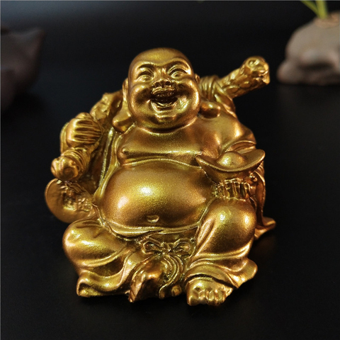 Golden Laughing Buddha Statue Chinese Feng Shui Lucky Money Maitreya Buddha Sculpture Figurines Home Garden Decoration Statues ► Photo 1/6