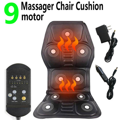 Electric Back Massager Chair Cushion Heat 9  Vibrator motor Home Car Office Neck Lumbar Waist Pain Relief Seat Pad Relax Mat 12V ► Photo 1/6