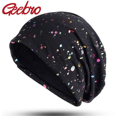 Geebro Women's Slouchy Multicolor Splatter Paint Beanie Hat Fashion Print Cotton Beanies for Femme Black Skullies ► Photo 1/6