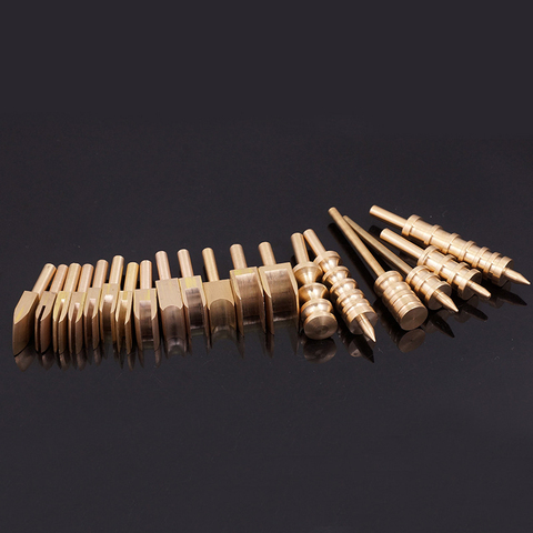 19 Pcs Leather edge tools solid brass leather seal edge slicker burnisher soldering iron marking creaser tips ► Photo 1/1