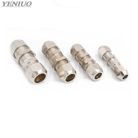 Bulkhead Straight Push Brass oil Pipe Fitting 4 6 8 10 12 14 16mm OD Tube Compression Ferrule Tube Compression Fitting Connector ► Photo 1/3