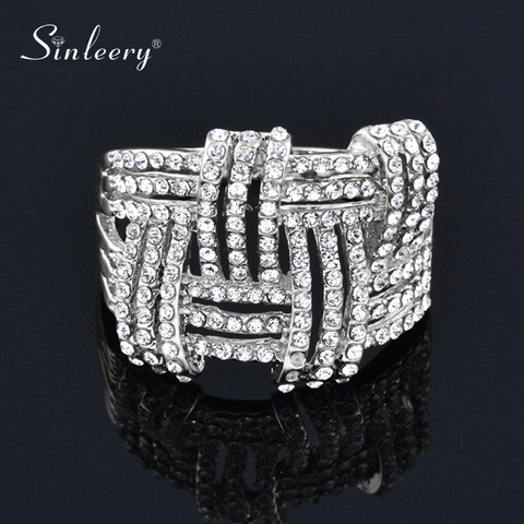 SINLEERY Big Hollow Weave Shaped Micro Pave Crystal Rings for Women Silver Color Statement Jewelry Anillo Anel JZ054 SSC ► Photo 1/6