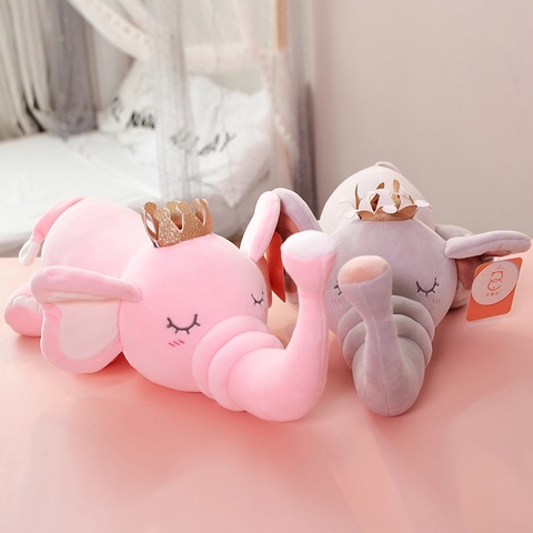 45cm/60cm/80cm Sweet Sleeping Elephant Plush Toy Soft Stuffed Cartoon Animal Pink/Gray Elephant With Crown Doll Rest Pillow Gift ► Photo 1/6