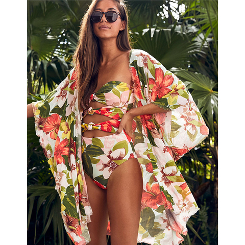 Leaves Print Swimsuit Beach Cover Up Tunics for Beach Long Kaftan Bikini Cover Up Robe De Plage Sarong Beach Swimsuit Cover-Ups ► Photo 1/6