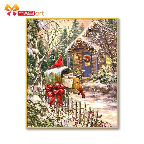 Cross stitch kits Embroidery needlework sets 11CT water soluble canvas patterns 14CT Full Christmas Animals Snow hut -NCMC068 ► Photo 1/6