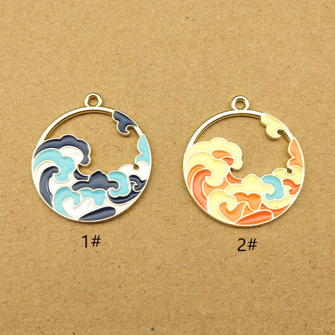 10pcs 25x27mm sea wave enamel charm for jewelry making and crafting fashion earring pendant necklace bracelet charm ► Photo 1/5