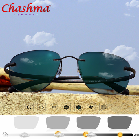 NEW Titanium Transition Aviation Sunglasses Photochromic Reading Glasses Rimless Eyeglasses Men with Diopters ► Photo 1/6