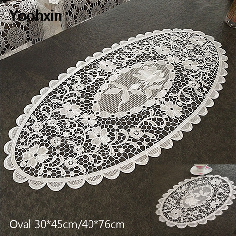 Europe white oval Embroidery bed Table Runner flag cloth cover Lace tablecloth mat set kitchen Wedding Christmas decor ► Photo 1/5