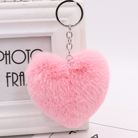 Plush Ball Key Ring Love Mobile Phone Key Chain Soft Artificial Rex Rabbit Hair Ball Car Key Ring Ladies Bag Pendant Jewelry DIY ► Photo 1/6