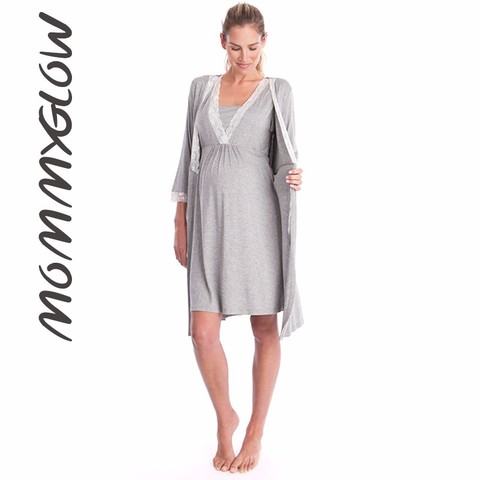 Maternity Robe For Hospital Nightgown Pregnant Women Nursing Nightwear Pajama Lace Sleepwear Ropa Mujer Embarazada Premama Suits ► Photo 1/6