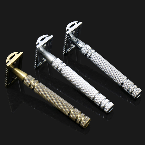 Mens Classic Double-sided Manual Razor Long Brass Handle 3-piece Safety Razor ► Photo 1/1