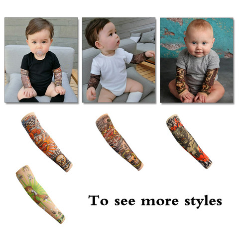 2 pcs Children Tattoo Sleeves Arm Cover Cartoon Print UV Sleeve Arms Sunscreen Breathable Ice Silk Summer Tatoo Sleeve for Kids ► Photo 1/6