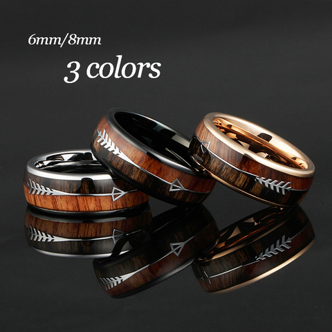 6/8mm Tungsten Carbide Rings for Men Women Wedding Bands Nature Koa Wood Arrow Inlay Free Engraving Comfort Fit ► Photo 1/6