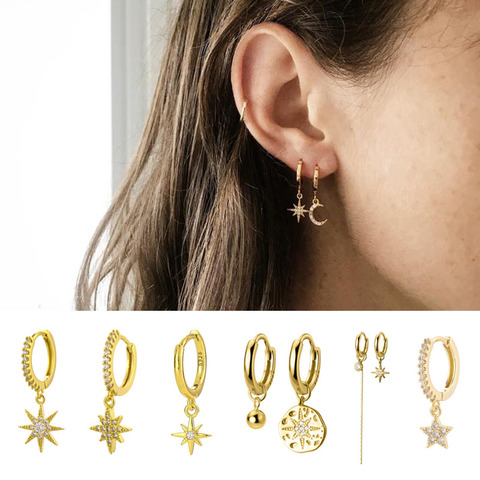 925 Sterling Silver Star Hoop Earring for Women Gold Huggie Earrings Delicate Jewelry Wholesale ► Photo 1/6