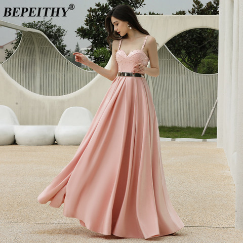 BEPEITHY Sweetheart Pink Evening Dress Long Luxury 2022 Party Pearls Bodice Prom Formal Gown Women Elegant Plus Size With Belt ► Photo 1/6