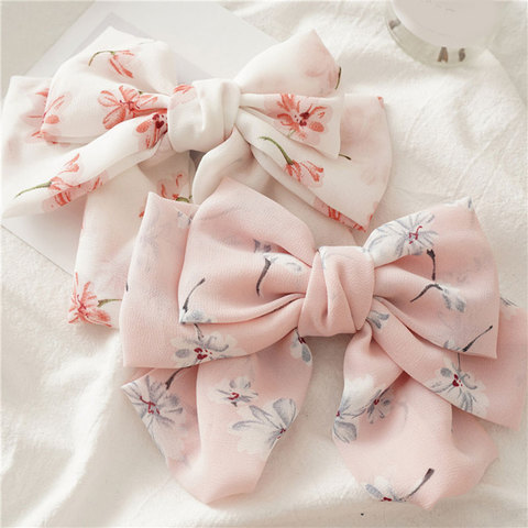 Women Chiffon Floral Printed Barrettes Oversized Bow Hair Clips Three Layers Hairpins Spring Clips Hair Accessories Hairgrips ► Photo 1/6