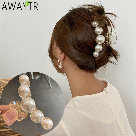 AWATYR 2022 New Hyperbole Big Pearls Acrylic Hair Claw Clips Big Size Makeup Hair Styling Barrettes for Women Hair Accessories ► Photo 1/6