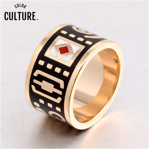 The New High-end Retro Classic Stainless Steel Ring Black Rings for Women Clothing jewelery Enamel Ring Wholesale ► Photo 1/6