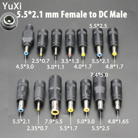 DC 5.5X 2.1 MM female jack plug adapter Connectors to DC 7.9 5.5 4.8 4.0 3.5 3.0 mm 2.5 2.1 1.7 1.35 0.7 mm Male power adaptor ► Photo 1/6