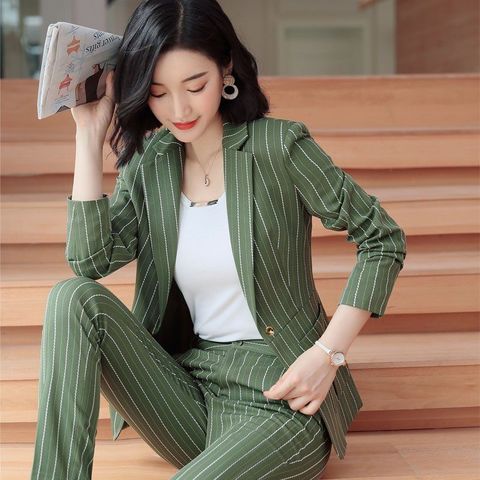 New Work Fashion Pant Suits 2 Piece Set for Women Striped Blazer Jacket & Trouser Office Business Suit Lady Suit Feminino P275 ► Photo 1/6