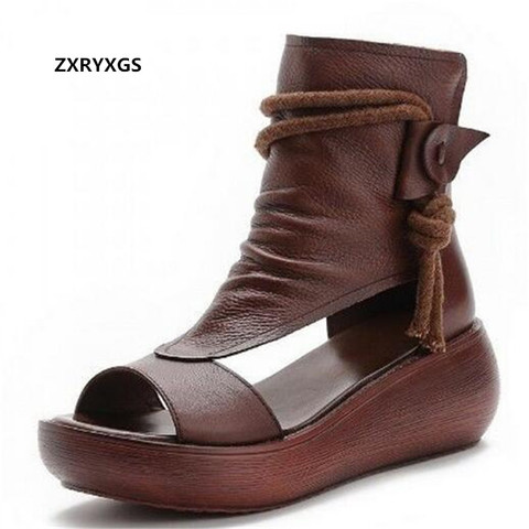 2022 New Fish Mouth High Quality Soft PU Leather Sandals Summer Roman Shoes Women Sandals Platform Heighten Shoe Wedges Sandals ► Photo 1/1